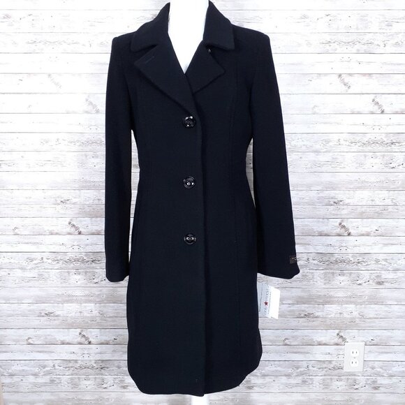 Anne Klein Wool Cashmere Coat Sz 4 Black R - Picture 1 of 8